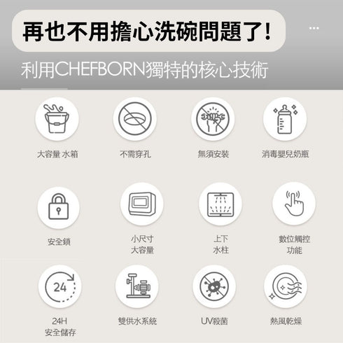CHEFBORN韓國天廚 5人份免安裝獨立式紫外線洗碗機 送淨森林環保洗碗粉1包