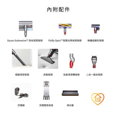 Dyson, V12s Detect Slim Submarine™ Plus,乾濕全能洗地吸塵器,dyson洗地機,dyson洗地吸塵器,標準配件